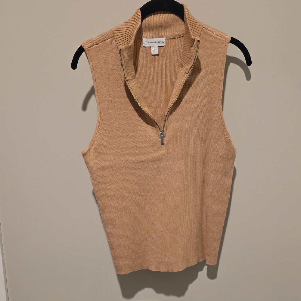 Calvin Klein Jeans Beige Sleeveless Zip Top